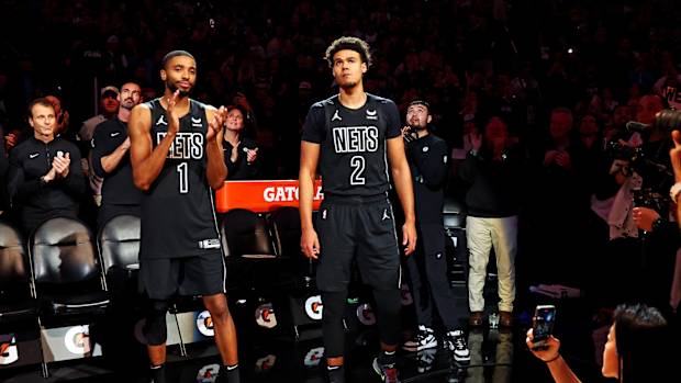 Brooklyn Nets forward Mikal Bridges (1) and forward Cameron Johnson (2)